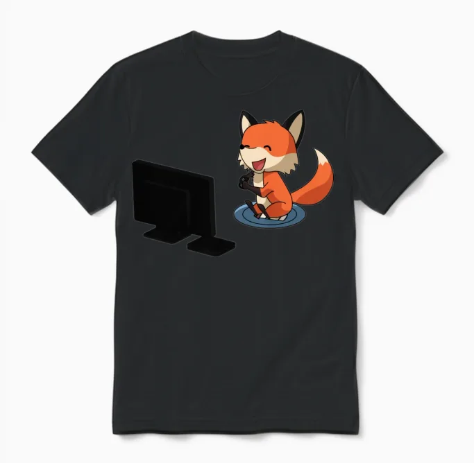 Fox Playing Playstation Wildlife Gift Unisex T-Shirt in Black