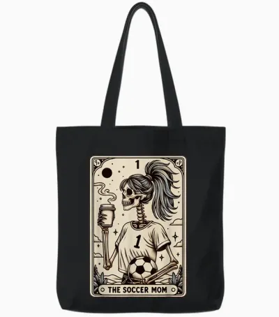 Soccer Mom Tarot Card, Vintage Halloween Soccer Mama Tote Bags - Black