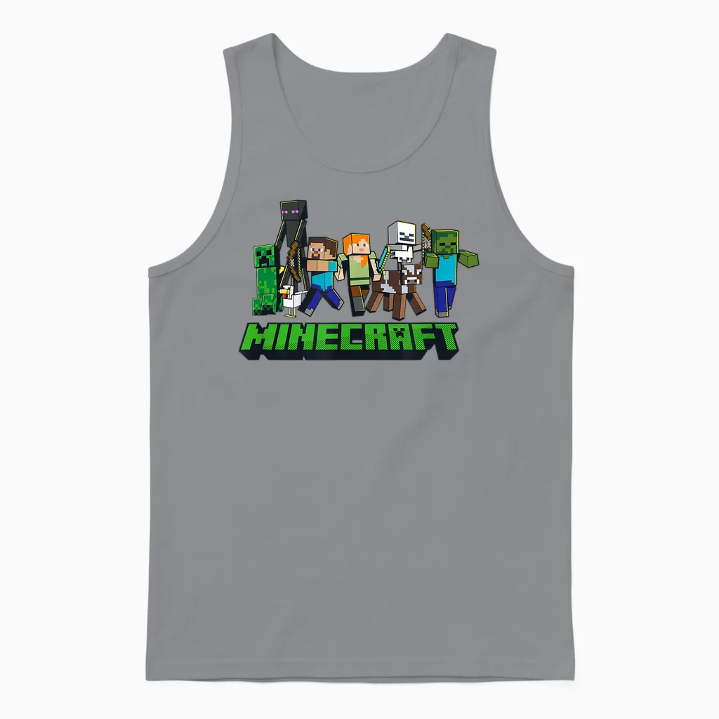 Minecraft Character Lineup Logo T-Shirt, Gray Unisex Tank Top in Sport Grey
