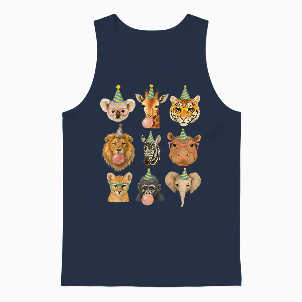 Cute Party Animals Birthday Wildlife Zoo Birthday Boys Unisex Tank Top in Navy
