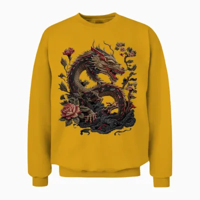 Elegant Chinese Calligraphy Dragon Yin and Yang Dragon T-Shirt, Black Unisex Sweatshirt - Gold