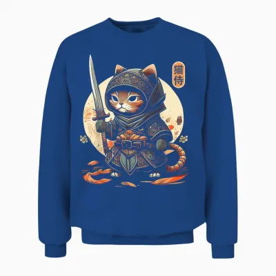Japanese Samurai Cat Tattoo Kawaii Ninja Cat Unisex Sweatshirt - Royal