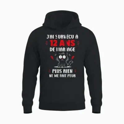 Couple 12 Ans Blague Humour Anniversaire De Mariage 12 Ans Unisex Hoodie - Black