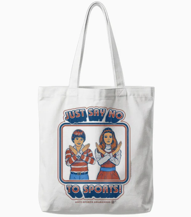 Say No to Sports Sarcastic Retro Vintage Funny Adult Humor Tote Bags in White