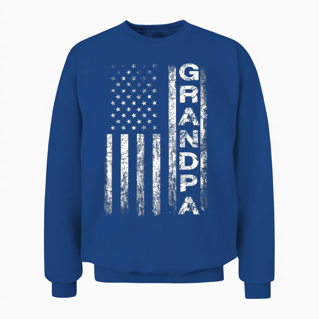 Grandpa Vintage American Flag Father's Day 4th of July Papa Unisex Sweatshirt in Royal