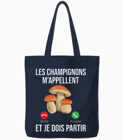 Mushrooms Call Me I Must Go Mushroom Porcini T-Shirt, Black, S Tote Bags - Navy