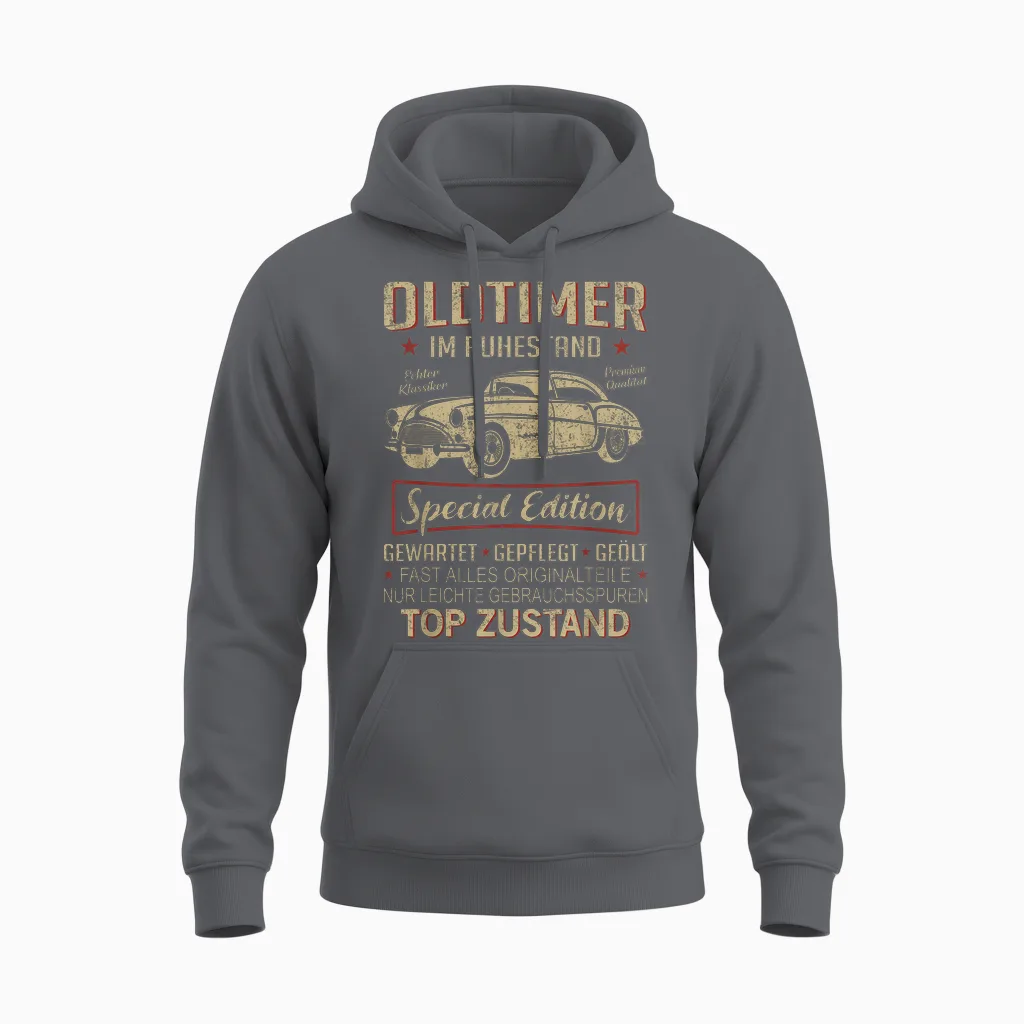 Oldtimer Im Ruhestand Pensionär Rente Rentner Spruch Unisex Hoodie in Charcoal