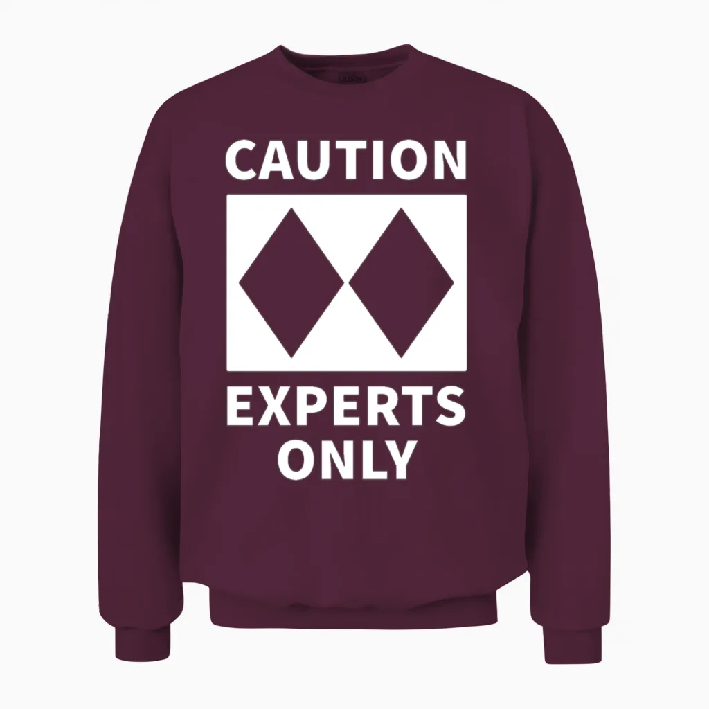 Double Black Diamond, Experts Only, Snowboard, Ski Unisex Sweatshirt in Maroon