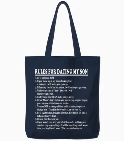 Rules for Dating My Son Tote Bags - Navy