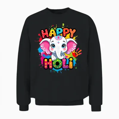 Happy Holi Kids Boys Toddler Girl India Hindu Color Elephant Unisex Sweatshirt - Black