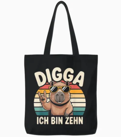 Digga Ich Bin Zehn 10 Geburtstag Junge Capybara Tote Bags - Black
