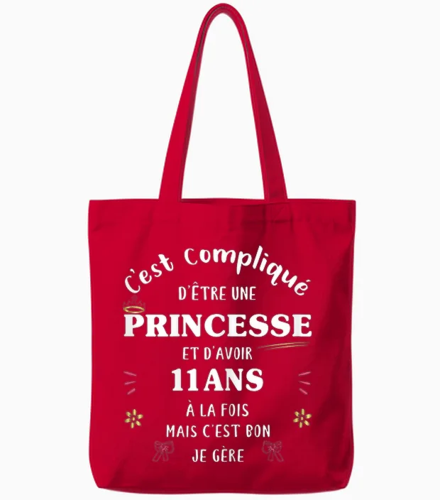 Princess and 11 Years Old Girl Funny Girl for 11 Years Old Party Tote Bags in Red