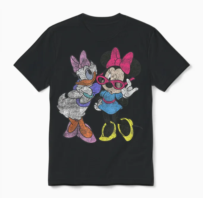 Disney Mickey and Friends Daisy & Minnie Fashion Short Sleeve Unisex T-Shirt in Black