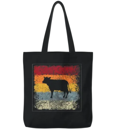 Cow Retro Tote Bags - Black