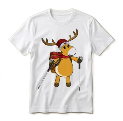Cute Reindeer Hiking in the Mountains Unisex T-Shirt - White