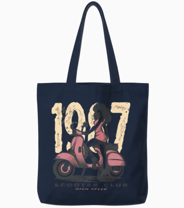 Scooter Club Retro Tote Bags in Navy