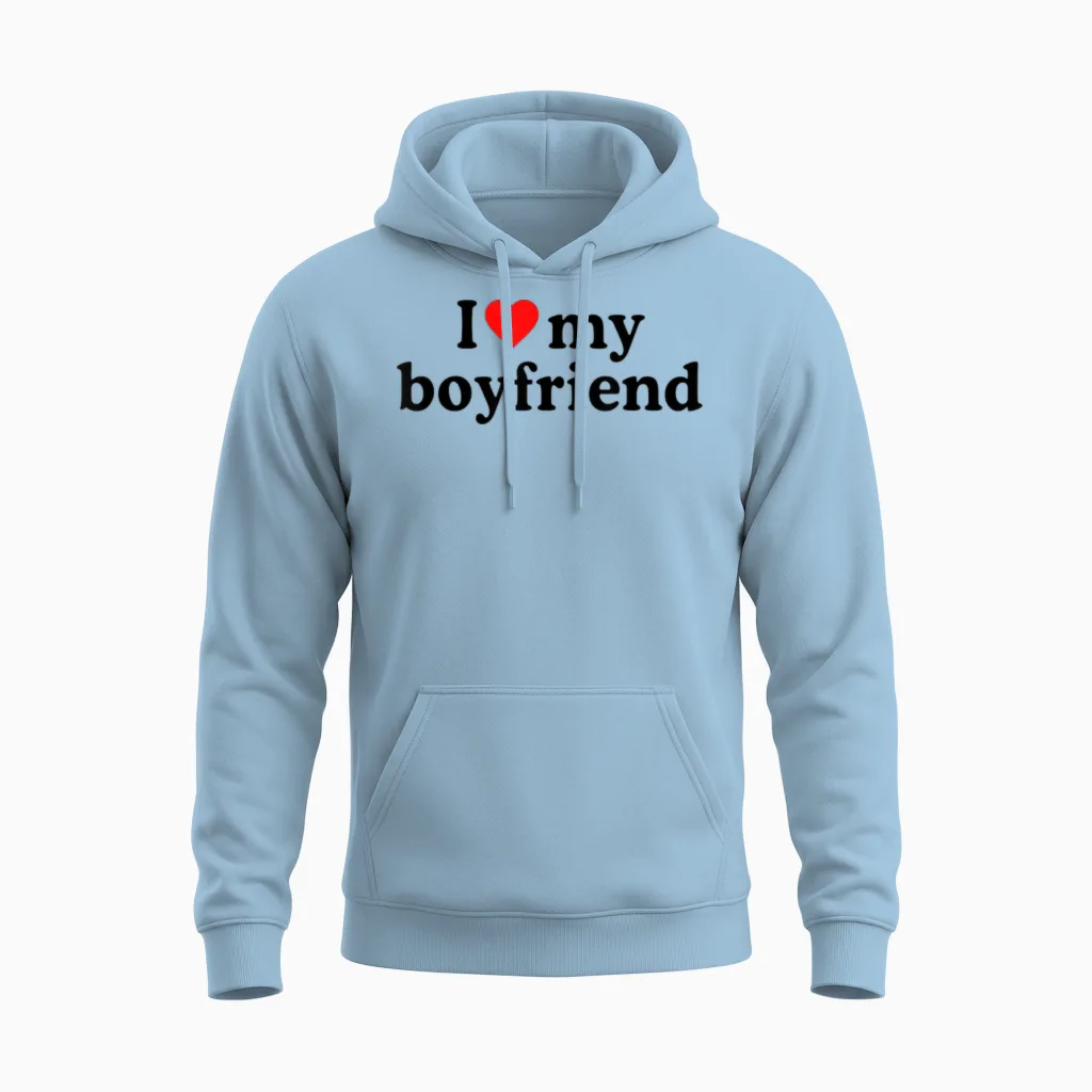 I Love My Bf Boyfriend · I Heart My Bf Valentine's Day Unisex Hoodie in Light Blue