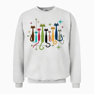 Mid-Century Modern Look Cats 50s 60s Style Unisex Sweatshirt - White