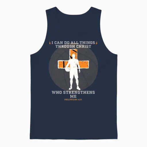 Christian Basketball Shirt Bible Verses Religious Unisex Tank Top in Navy