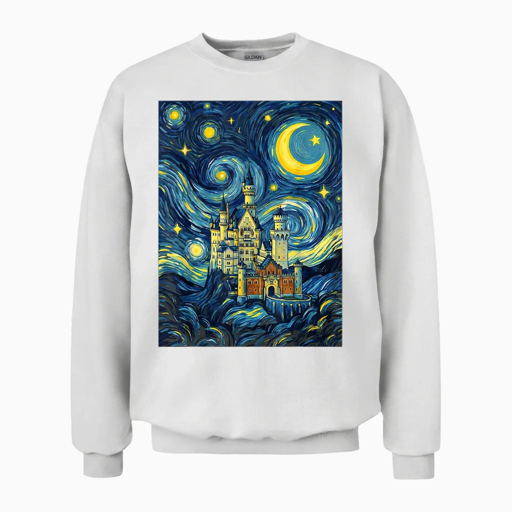 Château De Neuschwanstein Nuit étoilée Histoire De L'art Cadeau Unisex Sweatshirt in White