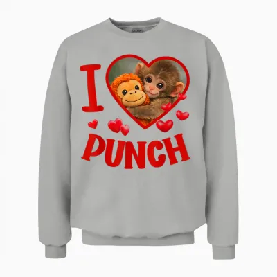 I Love Punch Cute Baby Monkey Punch Unisex Sweatshirt - Ash