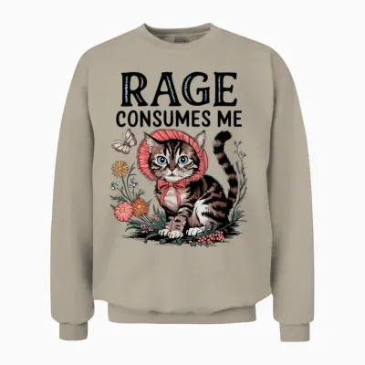 Rage Consumes Me Funny Cat Meme Unisex Sweatshirt - Sand