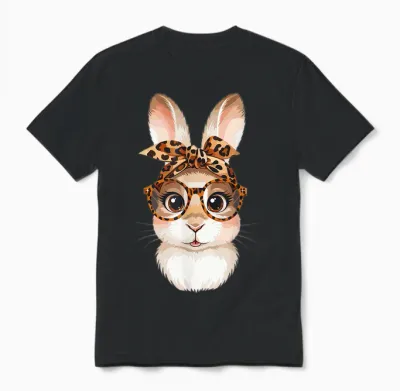 Leopard Oster-Hasen Gesicht Kinder Frauen Mädchen Ostern Unisex T-Shirt - Black