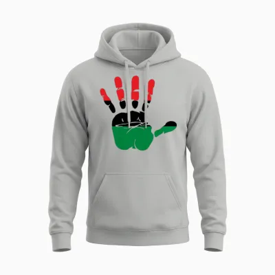 Pan African Flag Hand Print Sign Afro- American Unisex Hoodie - Ash