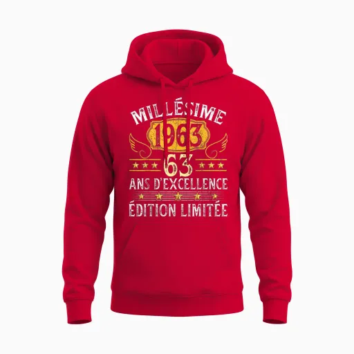 Vintage 1963 63 Ans Anniversaire Homme Femme Millésime 1963 Unisex Hoodie - Red