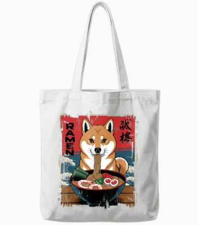 Shiba Inu Ramen Japanese Wave Dog Manga Kawaii Tote Bags - White