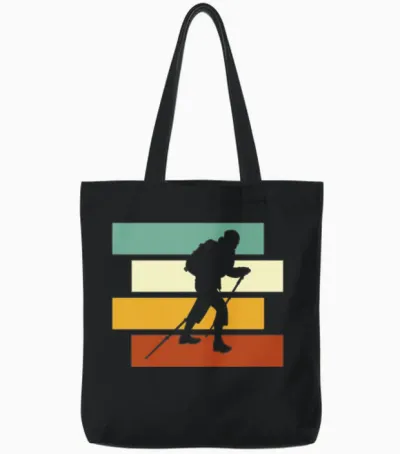 Hiking Retro Tote Bags - Black