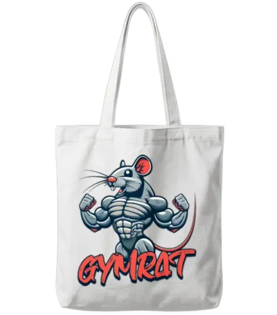 Gymrat! Funny Muscular Rat Cartoon Tote Bags - White