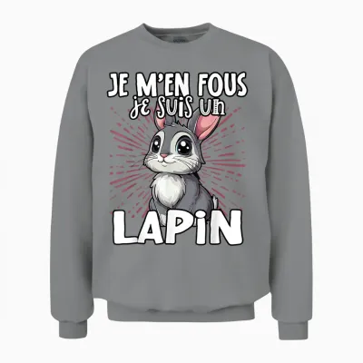 Je M'en Fous Je Suis Un Lapin Cute Rabbit T-Shirt, Black, S Unisex Sweatshirt - Sport Grey