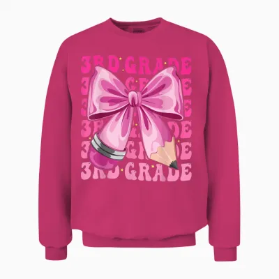 3rd Grade Girls Coquette Bow Back to School Third Grade Unisex Sweatshirt - Heliconia