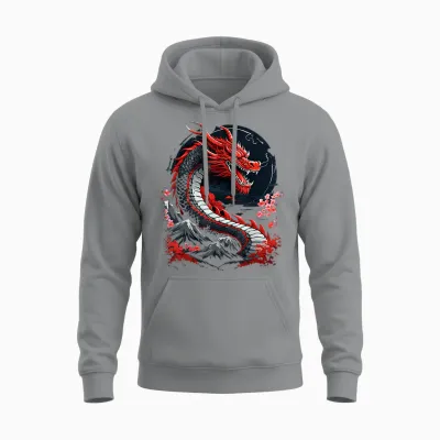 ästhetischer Japanischer Drache, Asiatischer Japanischer Anime, Japanischer Stil Unisex Hoodie - Sport Grey