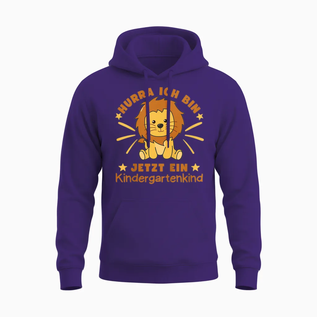Hurra Ich Bin Jetzt Ein Kindergartenkind Löwe Kinder Unisex Hoodie in Purple
