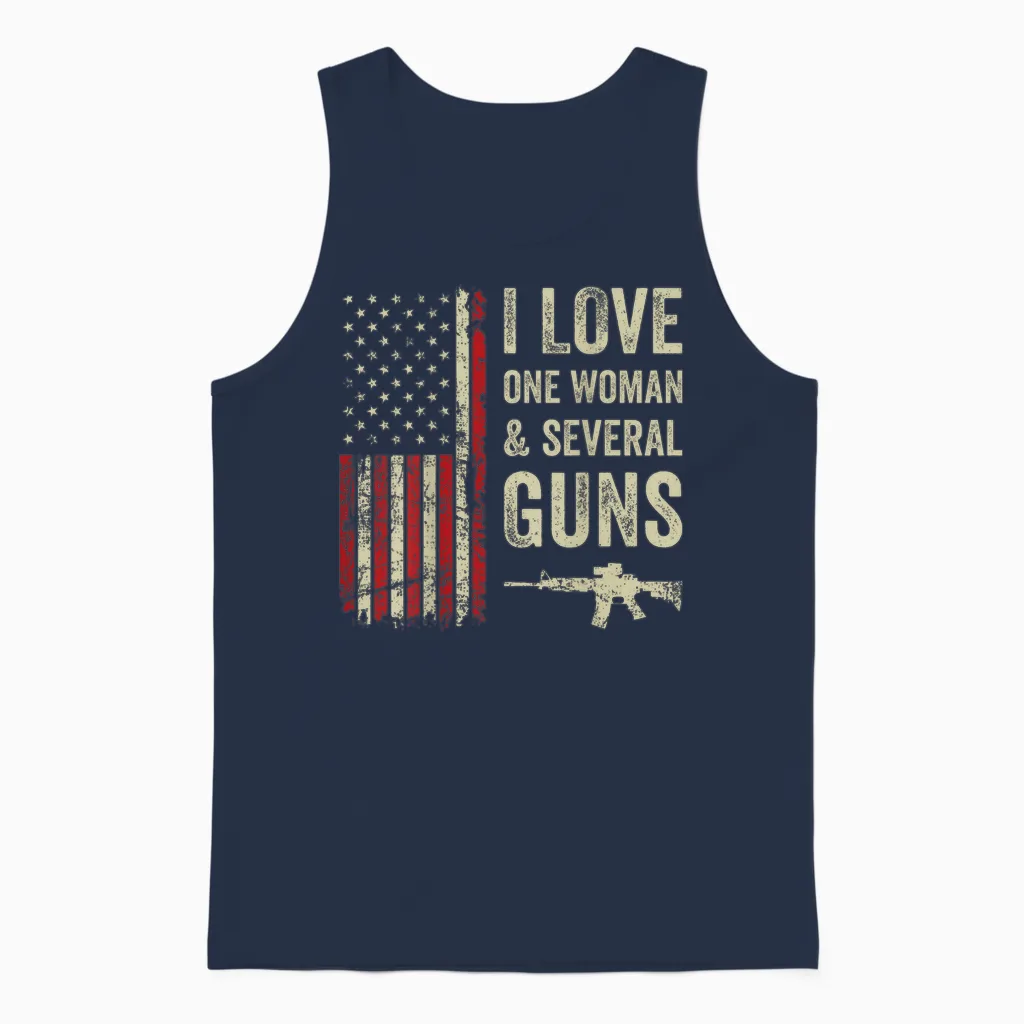 I Love One Woman and Several Guns – Herren-Waffenbesitzer – Auf Der Rückseite Unisex Tank Top in Navy