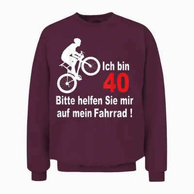 40. Geburtstag Mann Geschenk Lustig Fahrrad Unisex Sweatshirt - Maroon