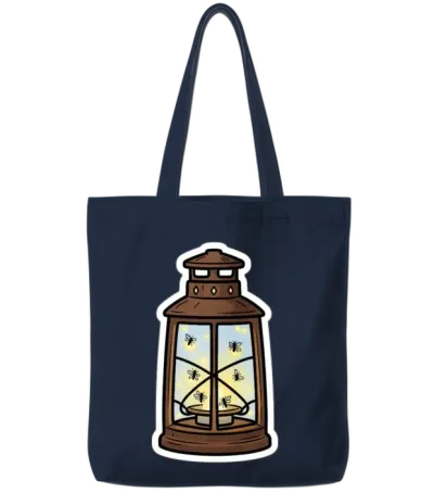 Glowing Firefly Lantern Illustration Tote Bags - Navy