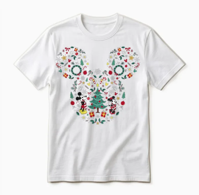 Disney Mickey and Minnie Christmas Mashup Short Sleeve Unisex T-Shirt in White