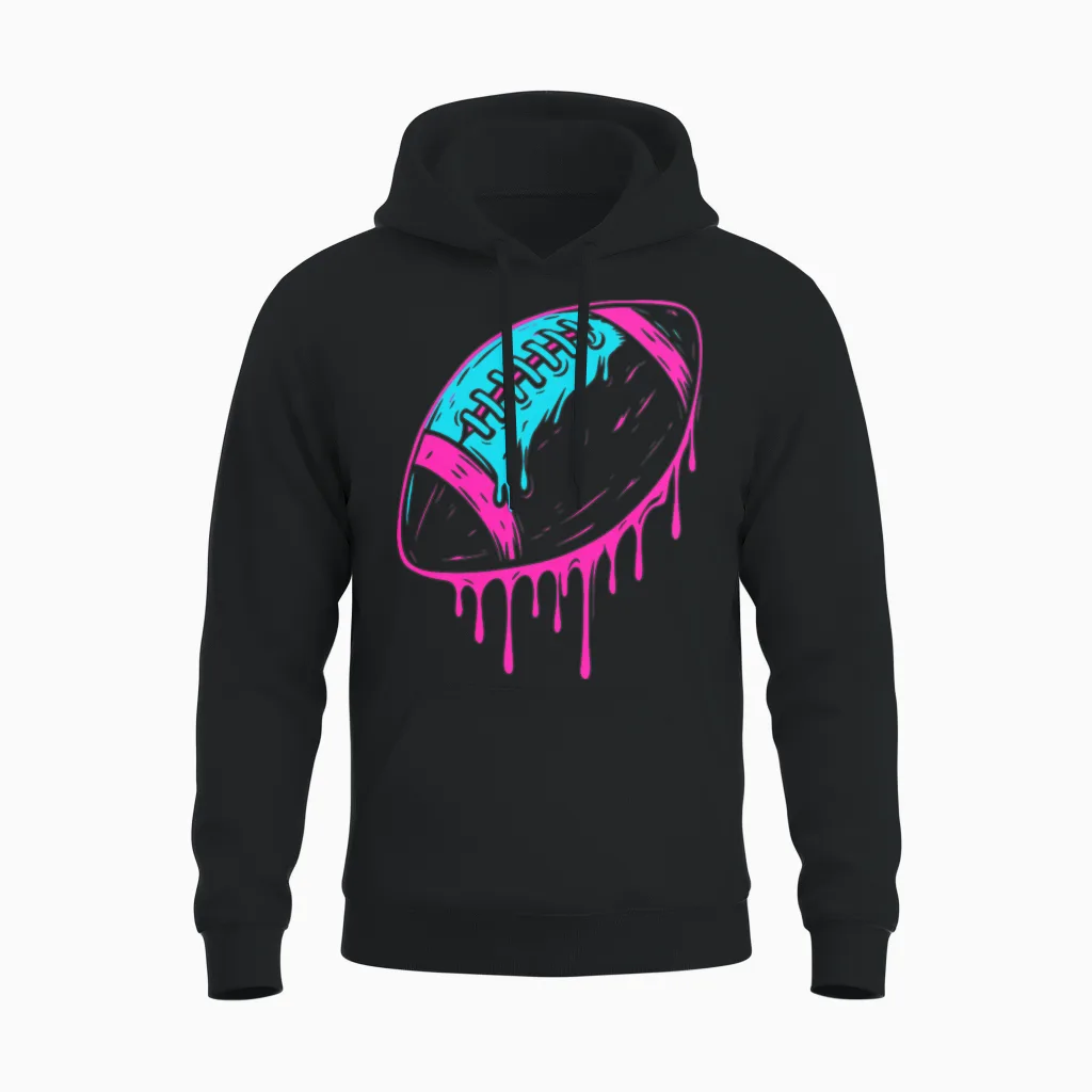 Dripping Pink & Blue Football Design Unisex Hoodie in Black
