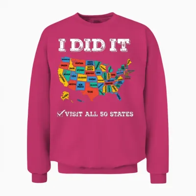 Visited All 50 States Usa Map for Travel Unisex Sweatshirt - Heliconia