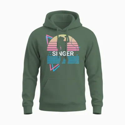 Singer Singing Retro Unisex Hoodie - Military Green