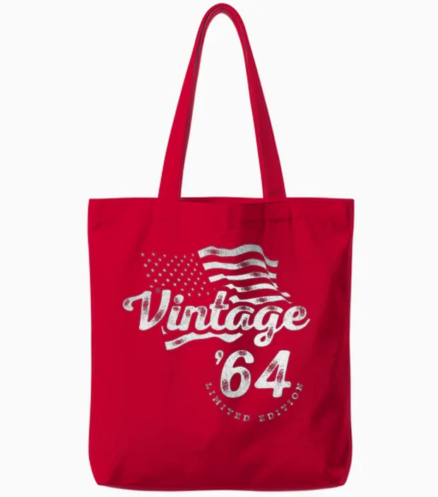 60th Birthday Vintage 1964 Gifts 60 Year Old Tote Bags in Red