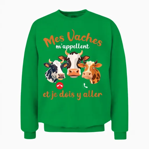 Cow Man My Cows Call Me and I Must Go T-Shirt, Black, S Unisex Sweatshirt - Irish Green