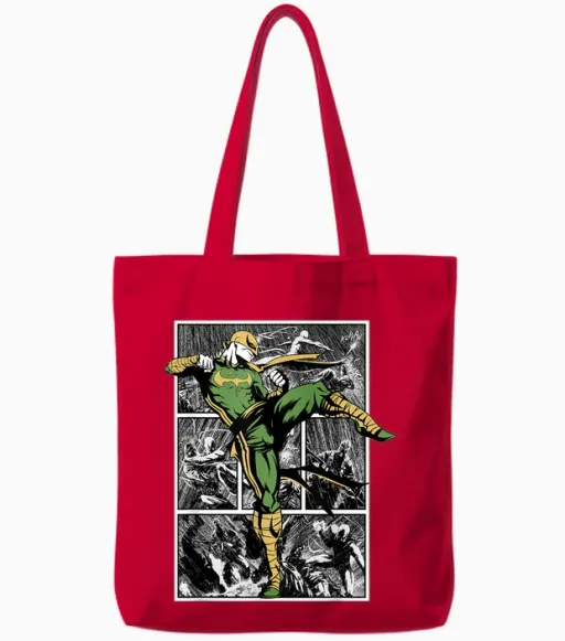 Marvel Iron Fist Rain Battle Comics T-Shirt, Black, S Tote Bags in Red