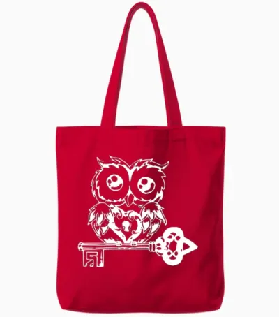 Owl with Key Tote Bags - Red