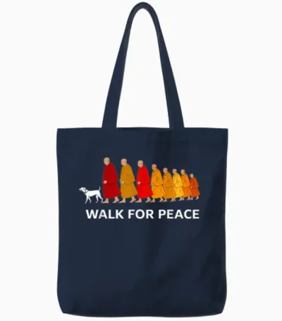 Retro Walk for Peace Monks with Aloka Dog Tote Bags - Navy