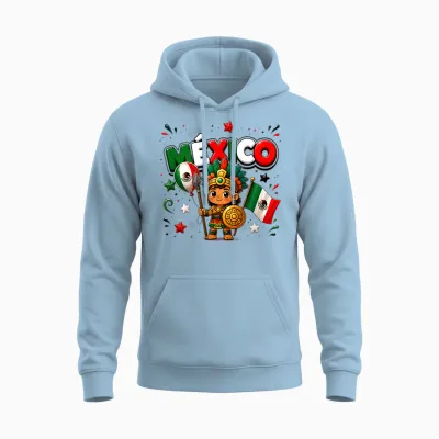 T-Shirt Drapeau Du Mexique, Carte Mexicaine Pour Enfants Et Filles Unisex Hoodie - Light Blue