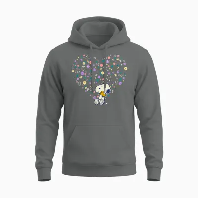 Peanuts Snoopy & Woodstock Hug Heart Floral Unisex Hoodie - Graphite Heather